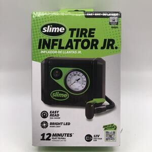 Compact Tire Inflator with Gauge LED Light and Adapters for Cars and Inflatables